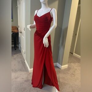 La Femme Red Wrap Style Gown